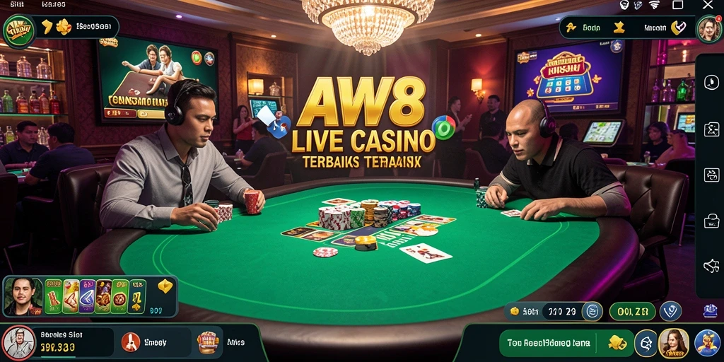 Screenshot gameplay Live Casino yang menampilkan dealer dan pemain berinteraksi.