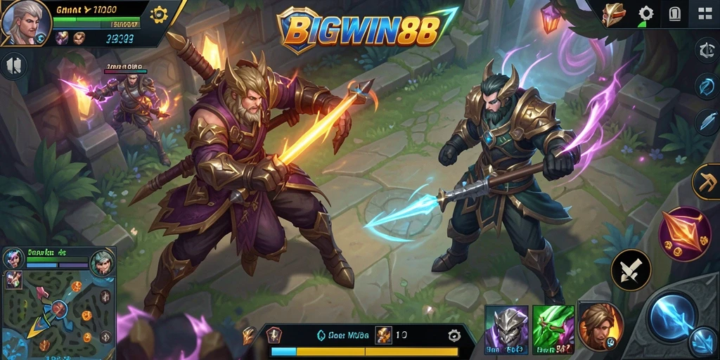 Tampilan gameplay menegangkan dari BIGWIN88 yang menampilkan aksi MOBA.