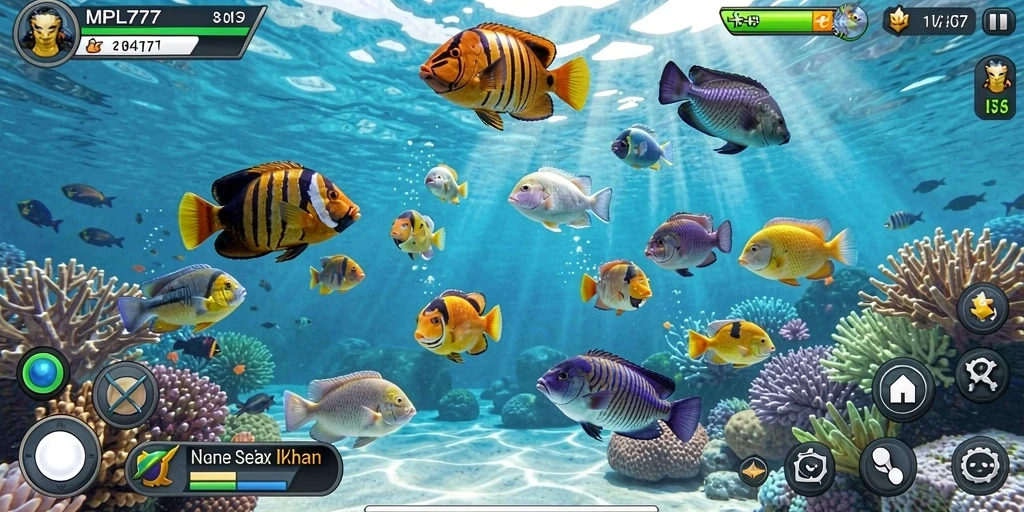 Gameplay seru MPL777 dengan berbagai ikan untuk ditangkap.