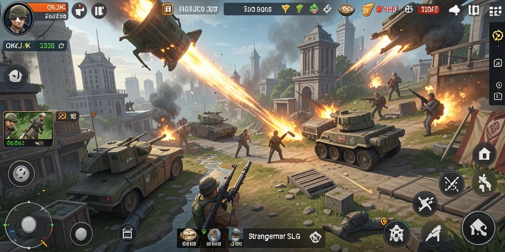 Tangkapan layar gameplay menunjukkan aksi strategis dan pengelolaan sumber daya.