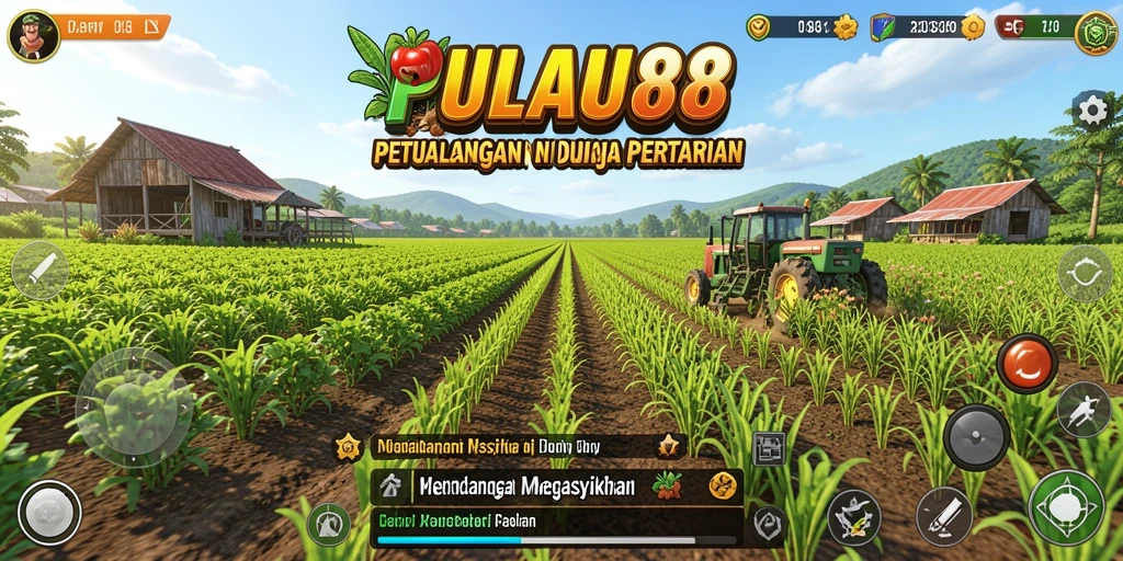 Tampilan screenshot PULAU88 menampilkan ladang yang subur dan interaksi petani.