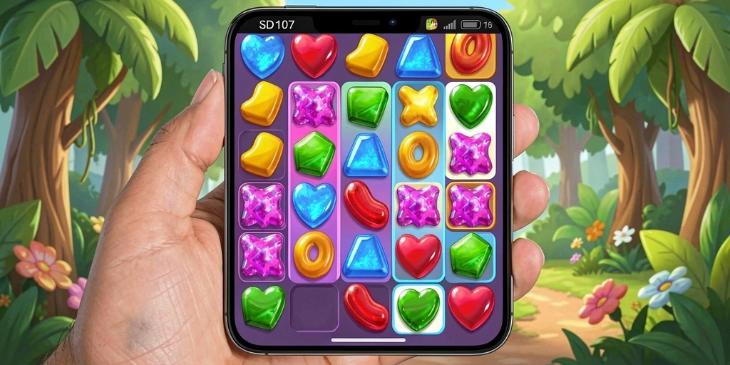 Gameplay Match-3 yang penuh warna dan menantang di SD107.