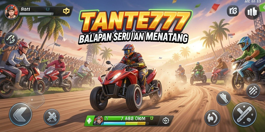 Screenshot dari gameplay TANTE777 yang menunjukkan balapan intens.